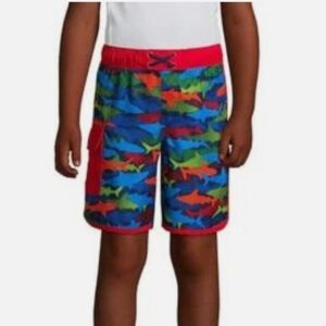Lands’ End Deep Sea Navy Multicolor Shark Pattern Swim Trunks XL(14S-16S)